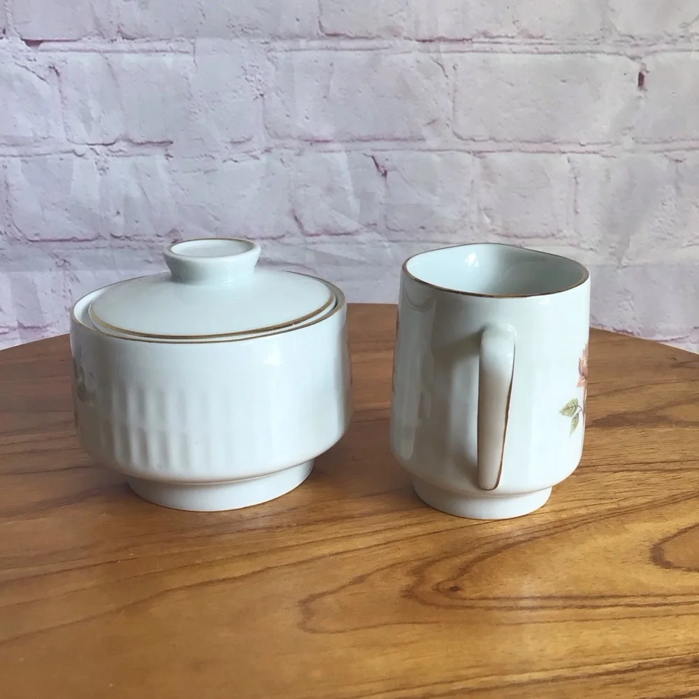 Vintage Scherzer Bavaria Floral Porcelain Covered Sugar Bowl and Creamer Set